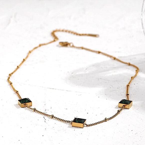 Gold Zircon Emerald Bracelet Chain Link - Picture 10 of 13